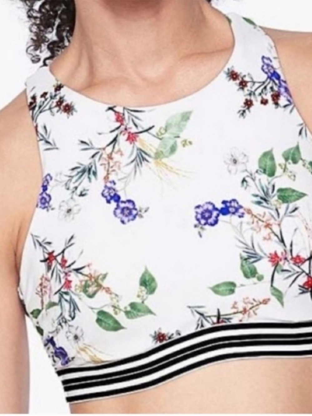 Athleta Gold Coast Floral High Neck Bikini Top 34 D/DD Womens White Floral Swim